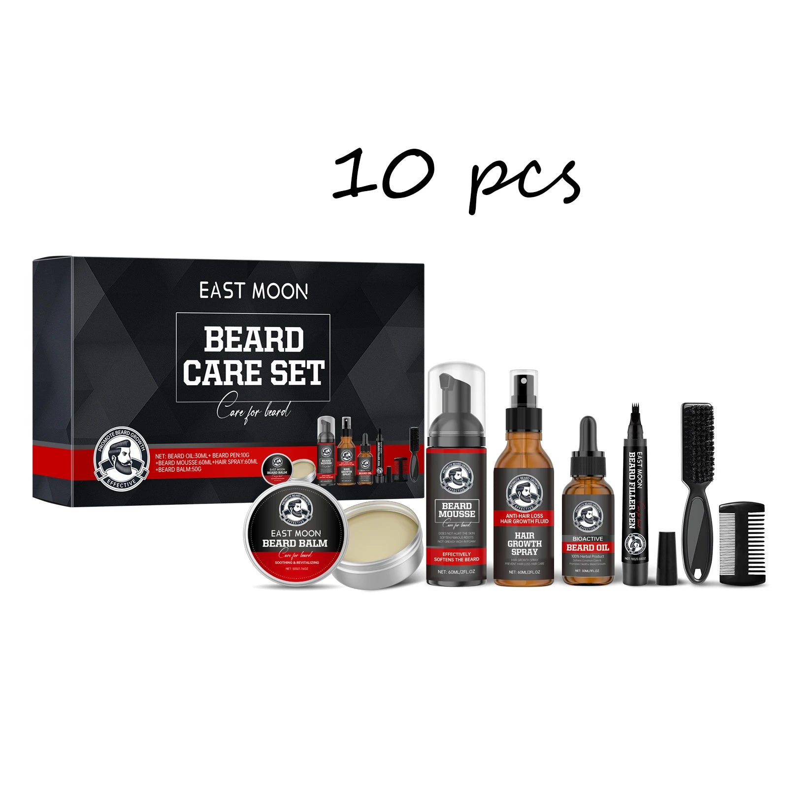 East Moon Men Beard Care Set for Cleaning Strengthen Nourishing Beard Promote Beard Growth Moisturizing Men Whisker Care Set