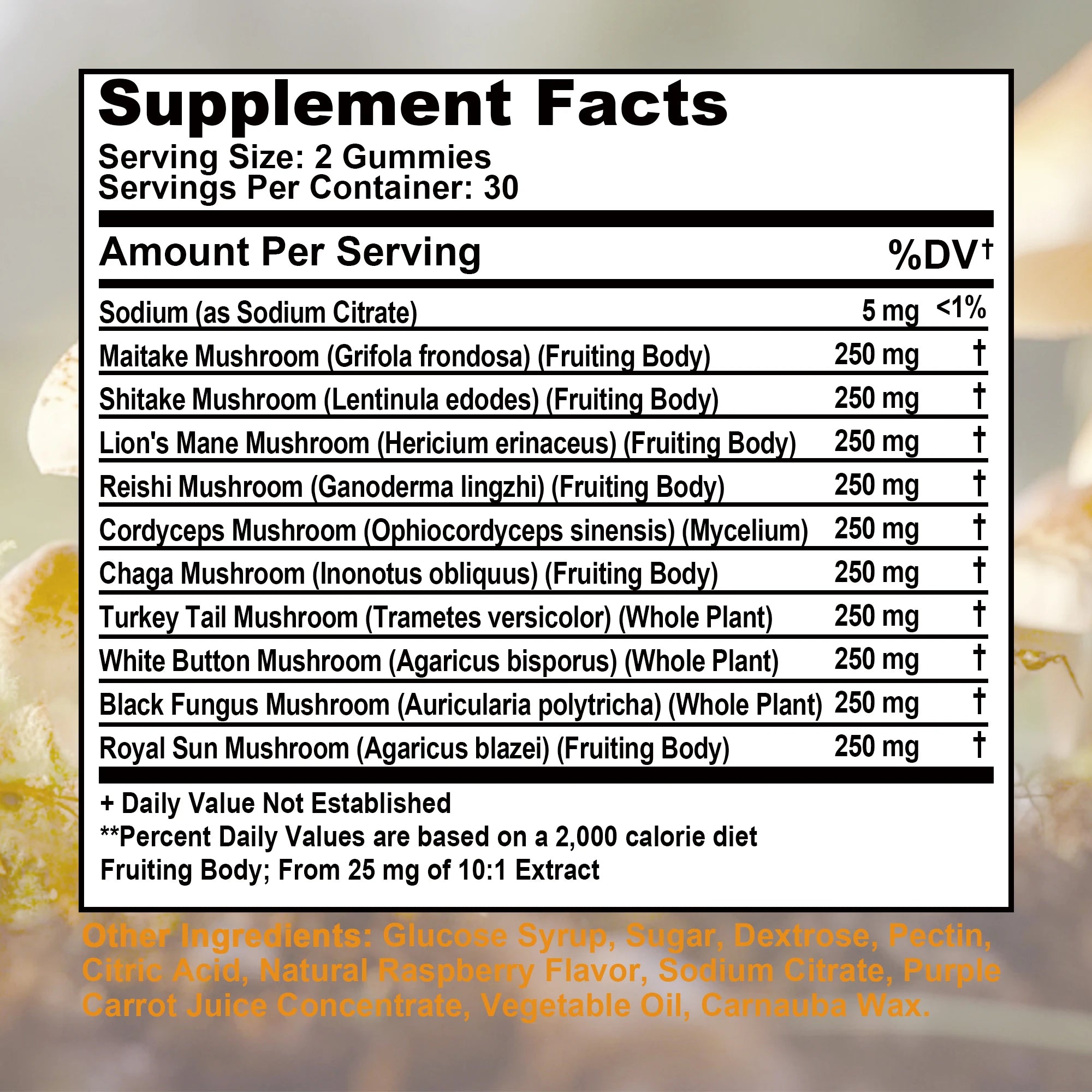 Mushroom Gummies - Brain Health, Enhances Memory and Concentration, Relieves Stress, Immune Support - 60 Gummies