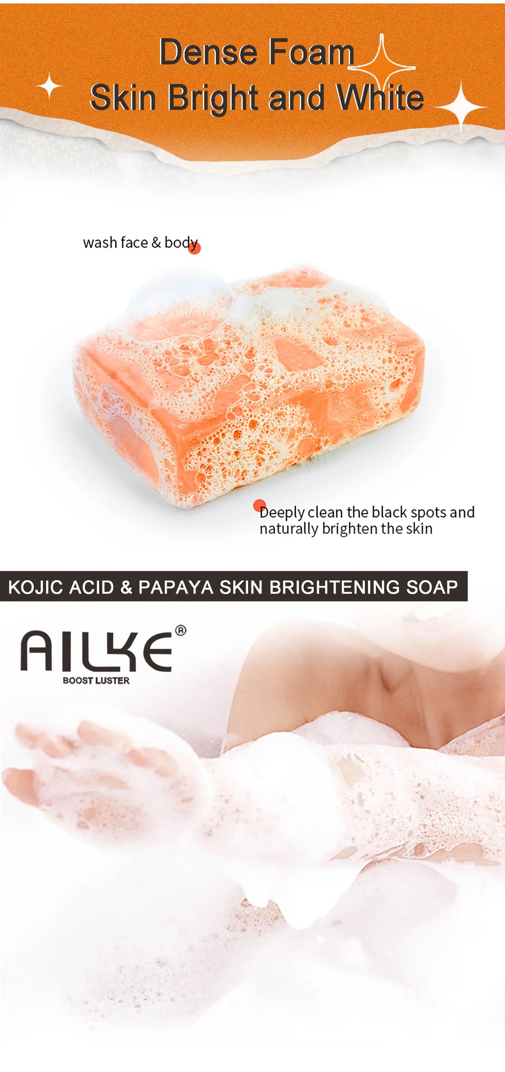 AILKE Skin Whitening Handmade Soap -Organic Papaya Soap For Black Spots, Clean Stains, Improves Dull Skin, Face & Body & Hands