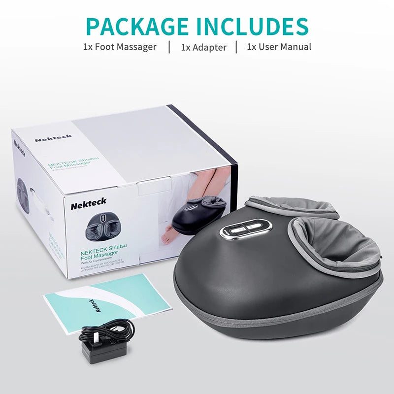 Nekteck Foot Massager Electric Machine Air Compression Heating Therapy Shiatsu Knead Roller Muscle Relaxation Pain Relief