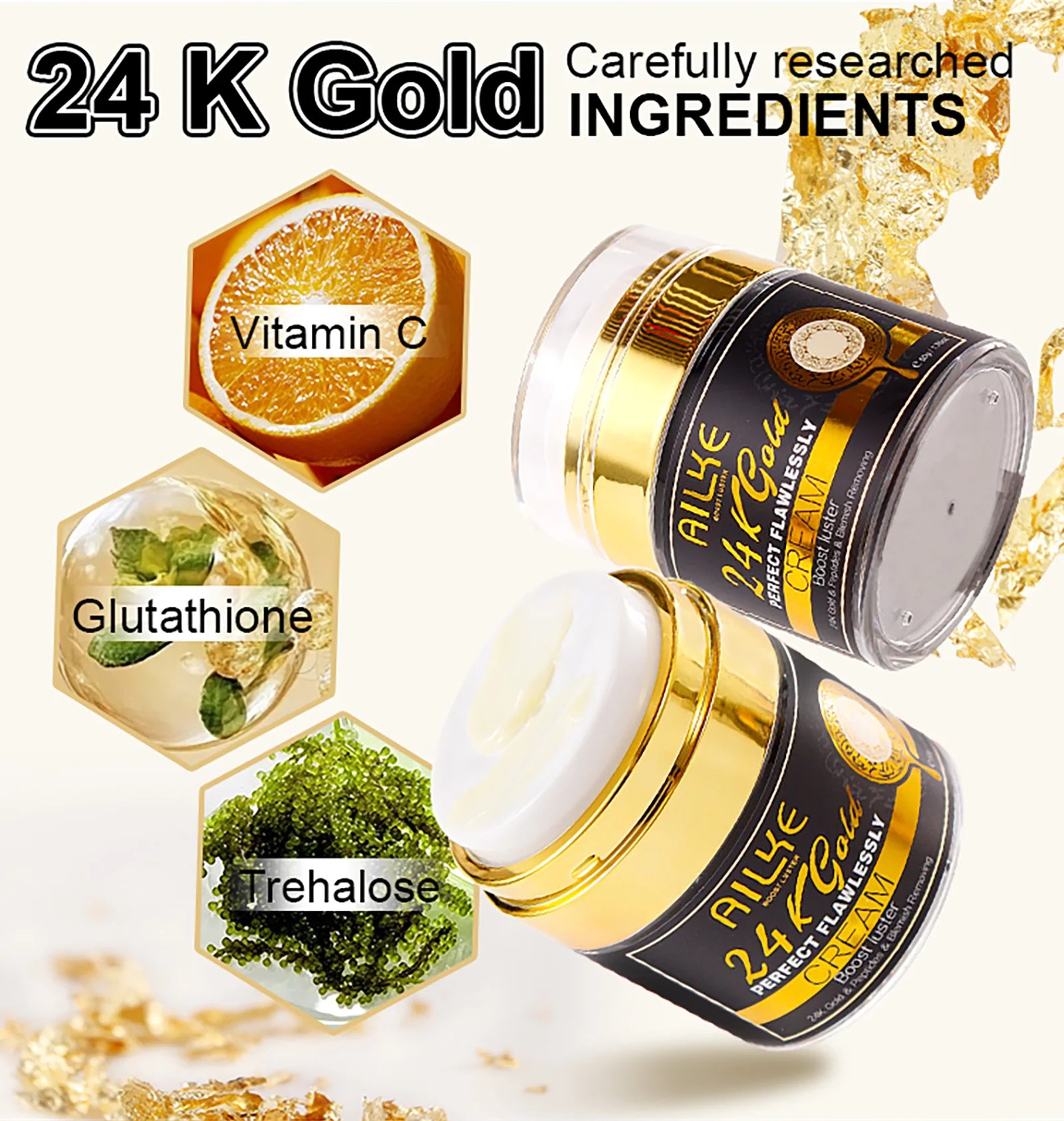 Ailke 24K Gold Collagen Cream Joint Removing Dark Spot Strong Whitening Face Anti Aging Skin Care Set