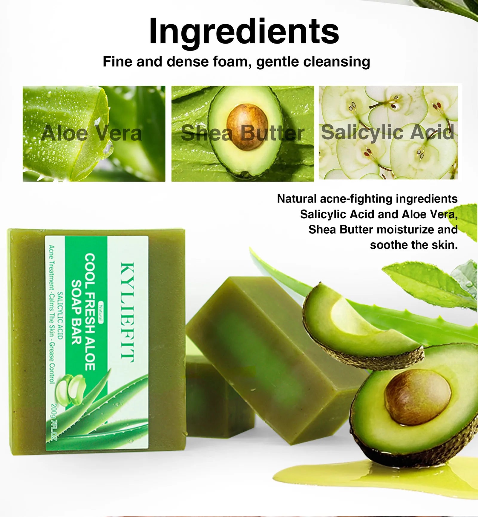 AILKE Aloe Vera Whitening Soap, Remove Acne, Pimples, Skin Radiant, Improve Skin Luster, Vegan Bath Wash for All Skin Types