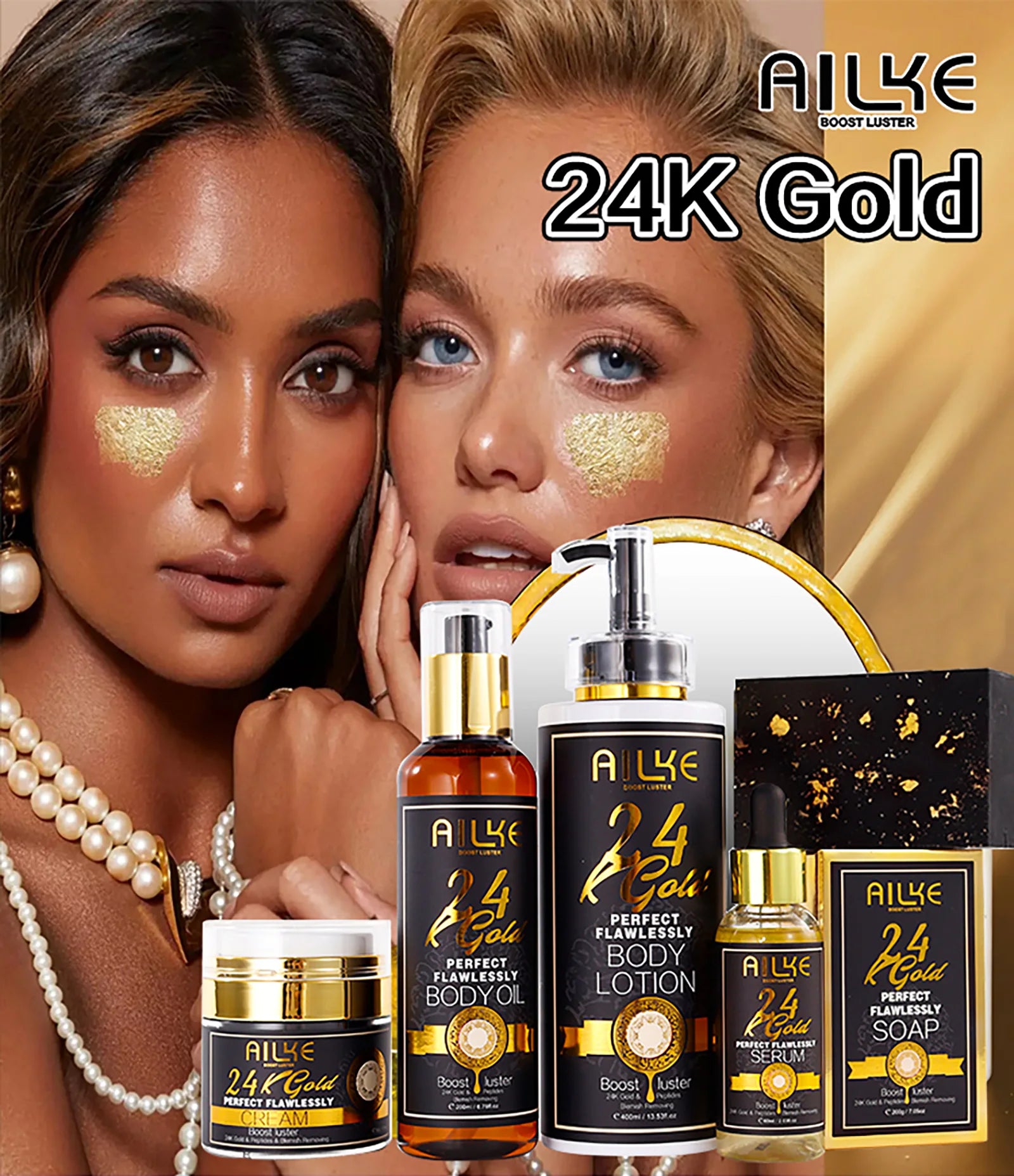 Ailke 24K Gold Collagen Cream Joint Removing Dark Spot Strong Whitening Face Anti Aging Skin Care Set