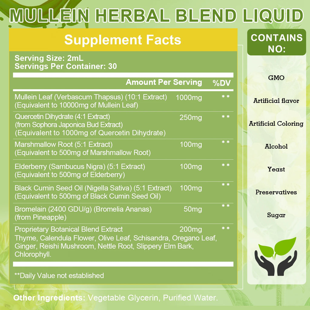 Mullein Drops Suitable For Lung, Lung Detoxification And Cleansing, Vegetarian Mullein Leaf Extract For Respiration, Immunity
