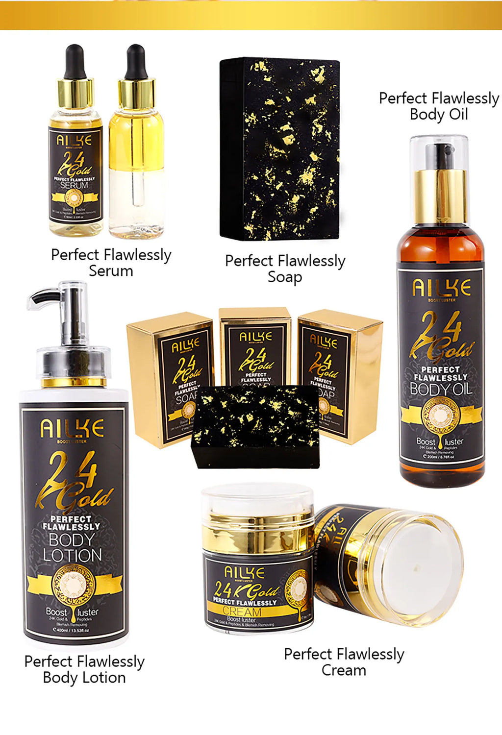 Ailke 24K Gold Collagen Cream Joint Removing Dark Spot Strong Whitening Face Anti Aging Skin Care Set
