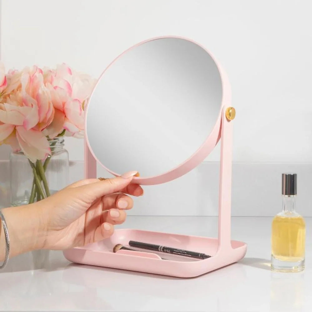5X 1X Magnification Makeup Mirror with Accessory Tray Phone Holder 360 Degree Rotation Dual-Sided Vanity Mirror Ideal Makeup