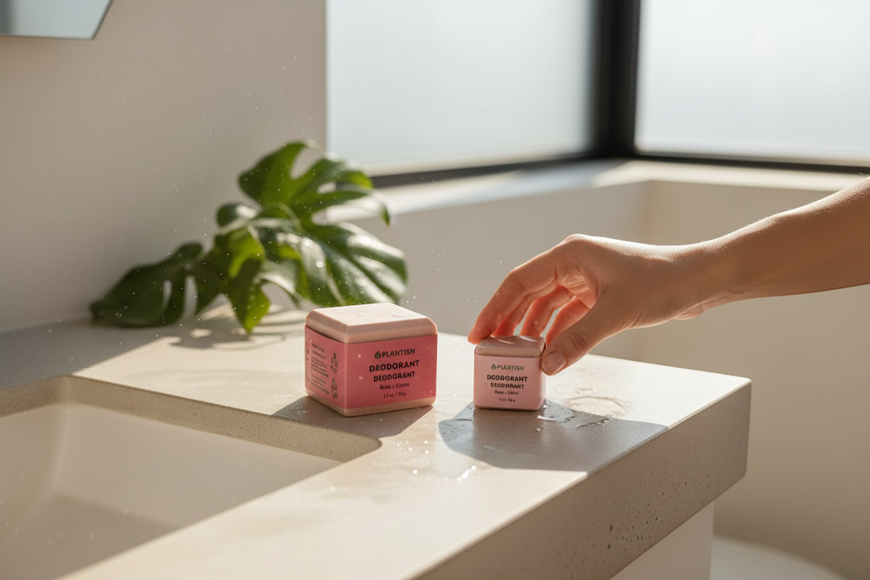 KRKT Co. Rose & Citrus zero-waste deodorant bar made with shea butter and essential oils. Gentle, vegan, and plastic-free.