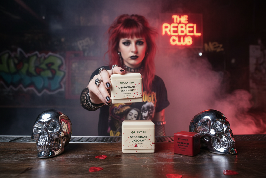 KRKT Co. Rose & Citrus zero waste deodorant bar, made with shea butter and essential oils, in a cube shape.
