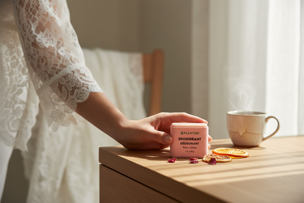 KRKT Co. Rose & Citrus zero waste deodorant bar, vegan, made with shea butter and essential oils.