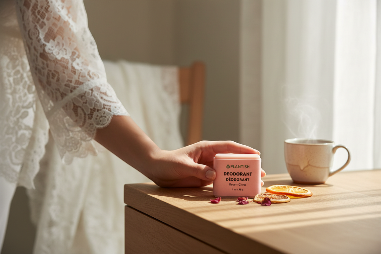 KRKT Co. Rose & Citrus zero waste deodorant bar, vegan, made with shea butter and essential oils.